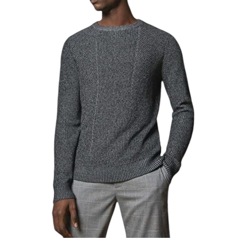 TED BAKER Half Cardigan Stitch Crewneck Ribbed Sweater in Charcoal Size 6